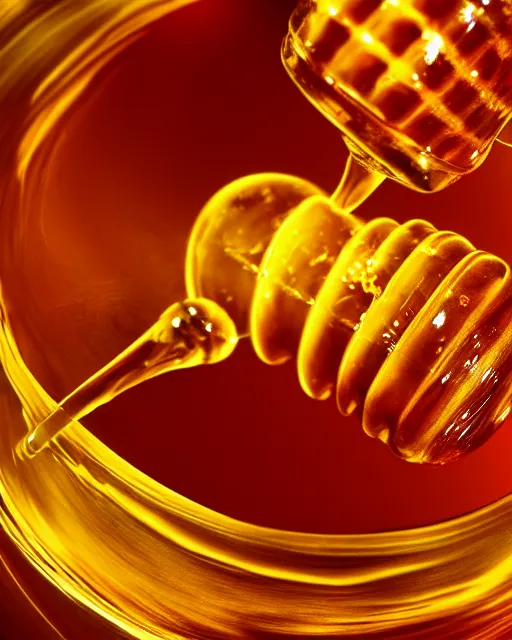 Image similar to honey dipper!!, dripping nectar from the gods, onto the planet earth!!, coating it in honey, highly detailed, dynamic shadows, 4 k, wallpaper, professional photo, caustics