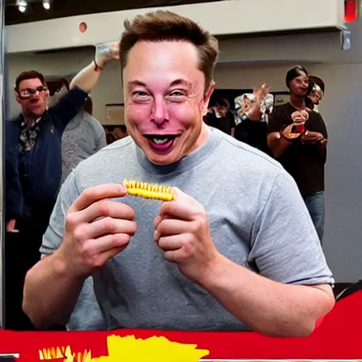 Image similar to Elon Musk excitedly eating a Slim Jim