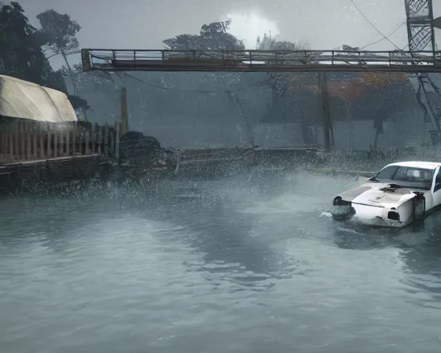 Image similar to white lotus esprit submerged under water, cinematic, photoreal, by red dead redemption 2