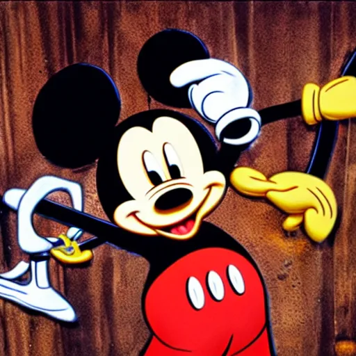 Prompt: Mickey mouse the chainsaw massacre