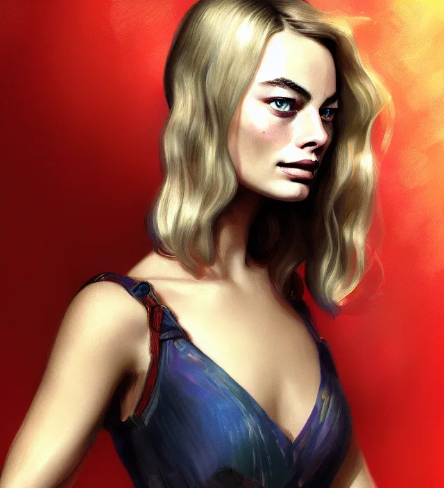 Prompt: portrait of margot robbie in highschool. intricate, centered, amazing composition by amano yoshitaka, by rembrandt, illustrious makinami, digital art, digital painting, artstation trending, unreal engine