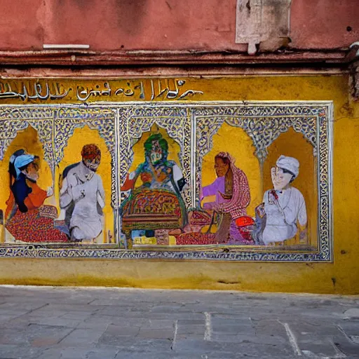 Image similar to mughal street art in venice, italy