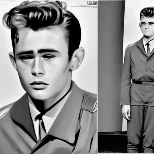Prompt: a highly detailed epic cinematic concept art CG render digital painting artwork costume design: young James Dean as a well-kept neat perfect formal student in a 1950s USSR school uniform. By Mandy Jurgens, Lim Chuan Shin, Simon Cowell, Barret Frymire, Dan Volbert, Beeple, Butcher Billy, David Villegas, Irina French, Heraldo Ortega, Rachel Walpole, Jeszika Le Vye, trending on ArtStation, excellent composition, cinematic atmosphere, dynamic dramatic cinematic lighting, aesthetic, very inspirational, arthouse