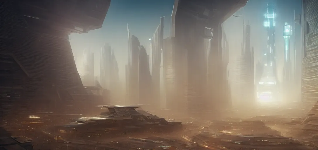 Prompt: view from the desert ground of futuristic mechanical blade runner cubes cyberpunk architecture, light rays, symmetry, cinematic lighting, ultra detailed, sharp, ambient occlusion, bloom, raytracing, by greg rutowski, paul chadeisson and jessica rossier