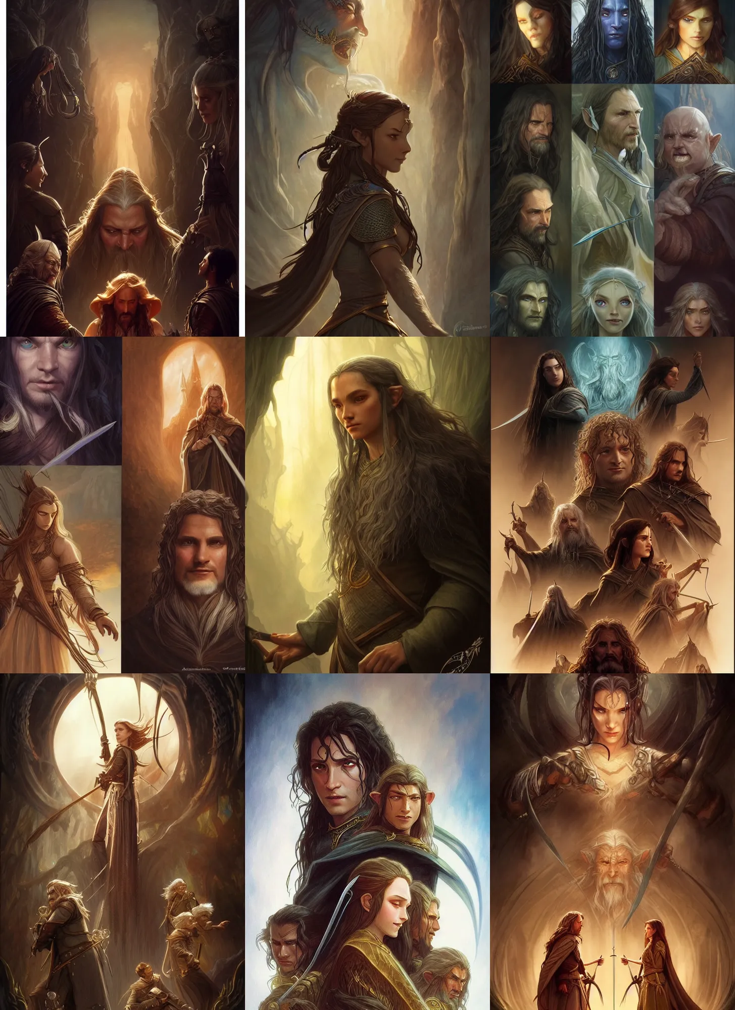 Prompt: characters from lord of the rings combined with characters from avatar, fantasy, intricate, elegant, highly detailed, digital painting, artstation, concept art, matte, sharp focus, illustration, hearthstone, art by artgerm and greg rutkowski and alphonse mucha
