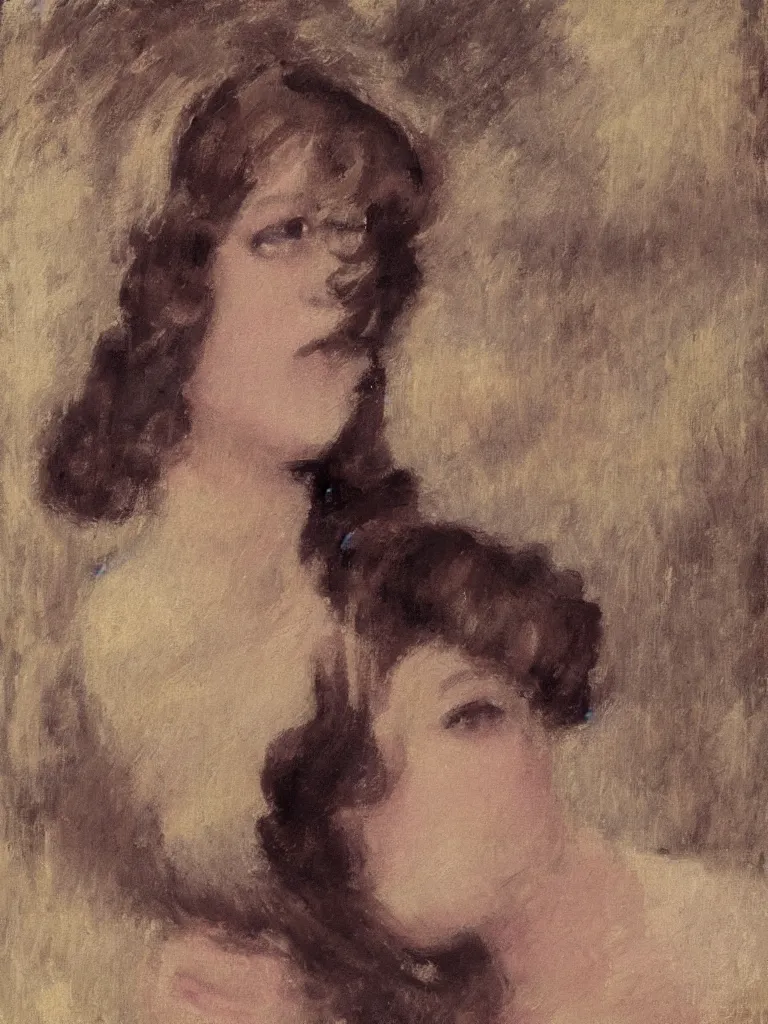 Image similar to portrait of < zelda fitzgerald > as a beautiful young lady wearing 1 9 2 0 s fashion, blurry face, brown hair, slim, fair, severe out of focus, depth of field, pleinairism, in the sun, backlit, closeup, oil on canvas, atr by monet, in the style of le promenade, smooth, impressionnisme, 8 k