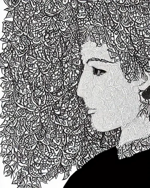 Prompt: a woman's face in profile, made of intricate decorative lace leaves, in the style of banknote illustration