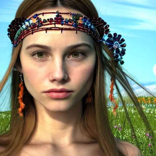 Image similar to a realistic detailed photo of a beautiful hippie girl