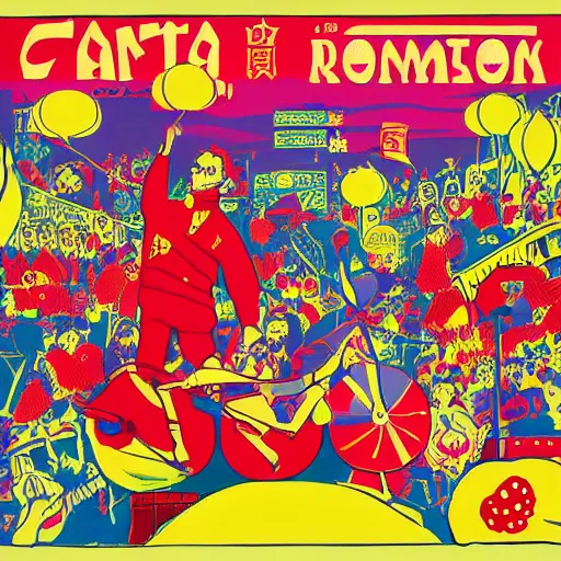 Prompt: a communist revolution in Candy Land, 1960s illustration, high quality, collage in the style of Klaus Voormann and Chinese Propaganda and Andy Warhol, album cover