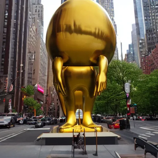 Image similar to huge golden burger statue in new york, photo