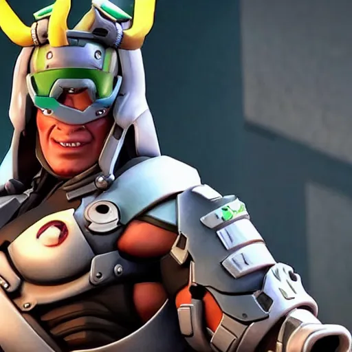 Image similar to a screenshot of arnold schwarzenegger as genji in overwatch, detailed, hyper realistic, award winning photo