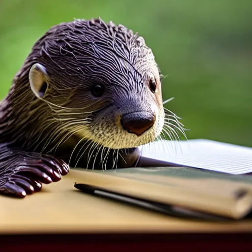 Image similar to a cute otter holding a pencil doing schoolwork