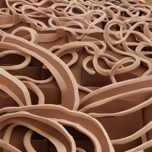 Image similar to tentacles made of brown corrugated cardboard, cut out of cardboard, realistic photography, fantasy