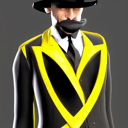 Image similar to a highly detailed portrait of a man in a high top hat covering his face, in a black tailcoat with a yellow waistcoat under the tailcoat, artstation, deviantart, professional, unreal engine 5, photorealistic