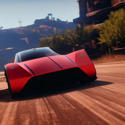 Image similar to futuristic sleek sports car in red dead redemption 2