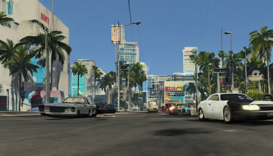 Prompt: in the streets of miami in the style of gtav