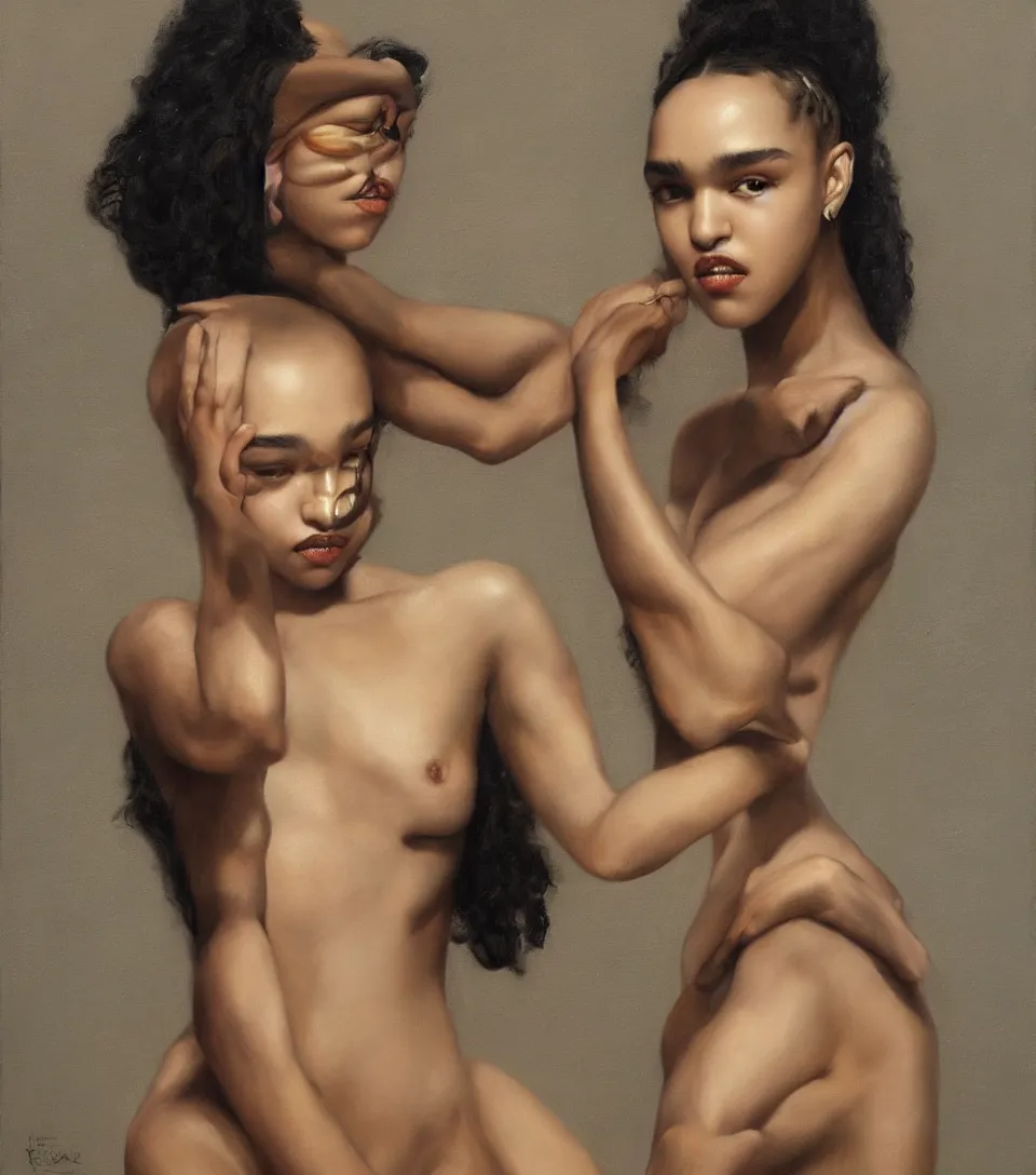 Prompt: oil painting of fka twigs in the style of roberto ferri