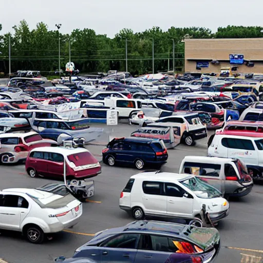 Image similar to a very chaotic walmart parking lot,