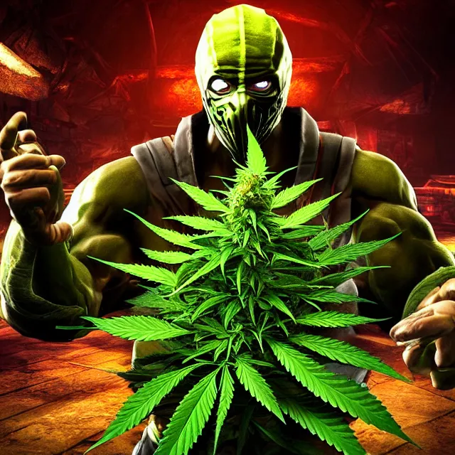 Prompt: cannabis plant in mortal kombat, fighter, 3 d videogame render, 4 k