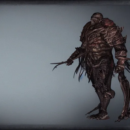 Image similar to elden ring, dark souls, humanoid turtle monster, photorealistic, grimdark, gruesome, full height, front and side view