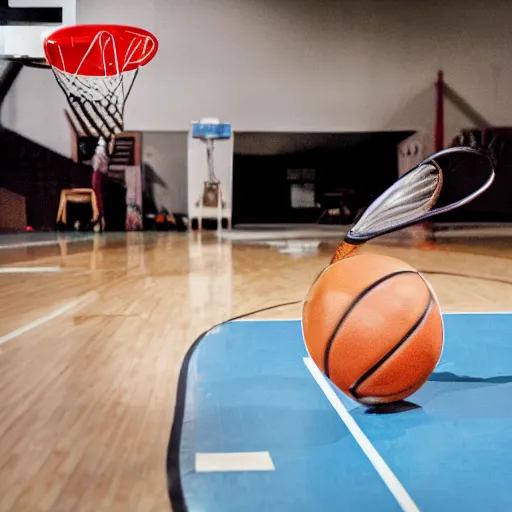 Prompt: photo of a cockroach playing basketball