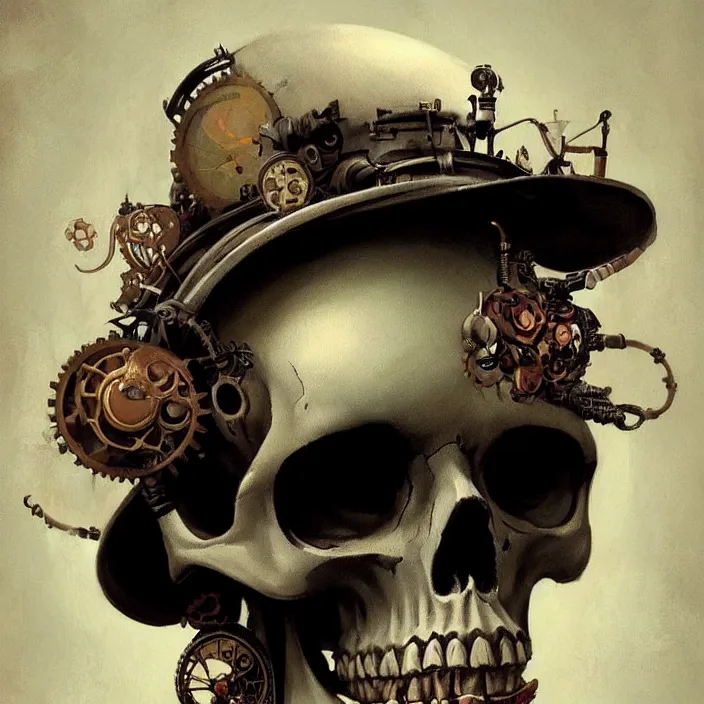 Image similar to a beautiful painting of a steampunk skull by sergey kolesov and vania zouravliov and pascal blanche and rhads. in style of colorful comic noir illustration, symmetry, hyper detailed. octane render. trending on artstation