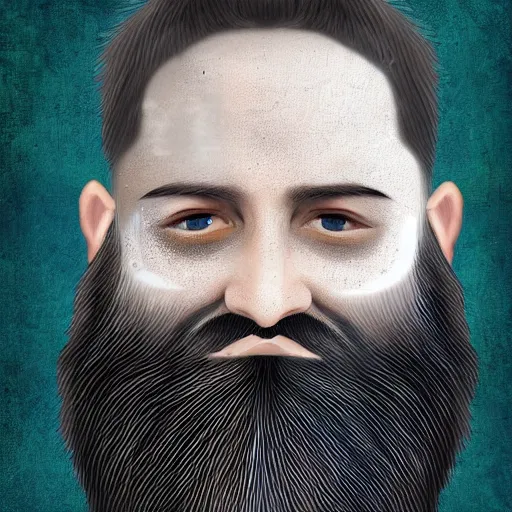 Prompt: man with beard, his eyes are replaced by coronavirus, digital art, highly detailed