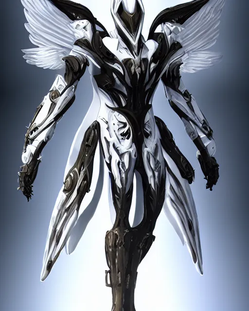 Prompt: tall, fighter wearing white dove wings, warframe armor, regal, attractive, ornate, sultry, scifi platform, 4 k, ultra realistic, epic lighting, illuminated, cinematic, black gold, art by akihito tsukushi, voidstar