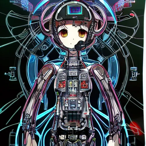 Prompt: god in the machine, sci - fi anime drawing