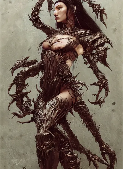 Prompt: a detailed full body portrait of an uncaring black haired demon girl in a highly detailed architecture, the queen of blades, diablo 4 queen, a beautiful face, by dorian cleavenger, greg rutkowski, wlop, astri lohne, zdzisław beksinski, bastien lecouffe - deharme trending on artstation