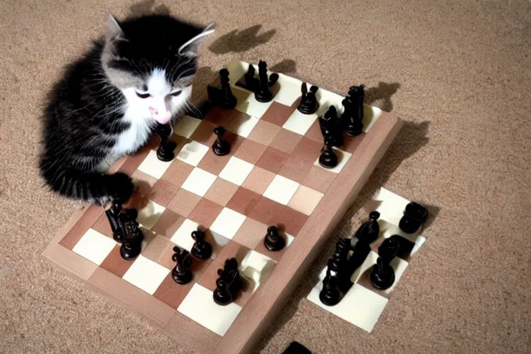 Image similar to Kitten playing chess