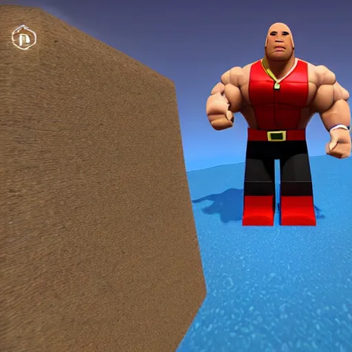 Image similar to screenshot from roblox game dwayne the rock johnson as roblox character