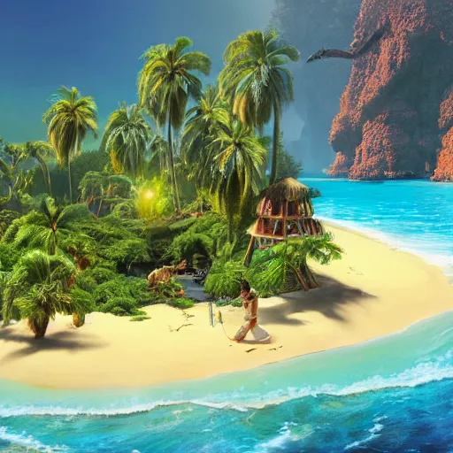 Prompt: UHD closeup of a Photorealistic Bollywood Gilligan\'s Island by Antonio Caparo and Ferdinand Knab and Greg Rutkowski, UHD, photorealistic, trending on artstation, trending on deviantart