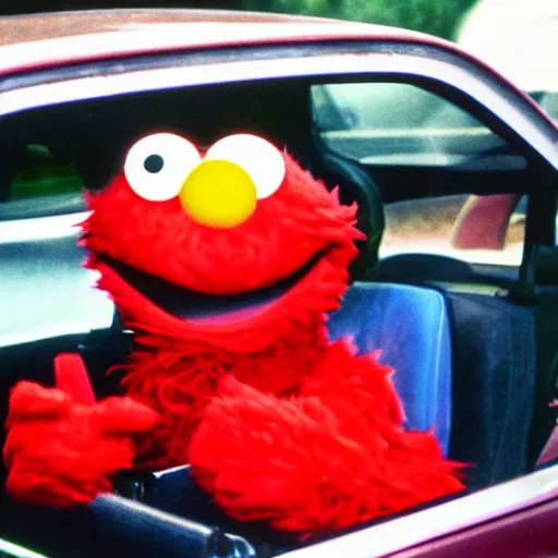 Image similar to elmo drunk driving with his pals