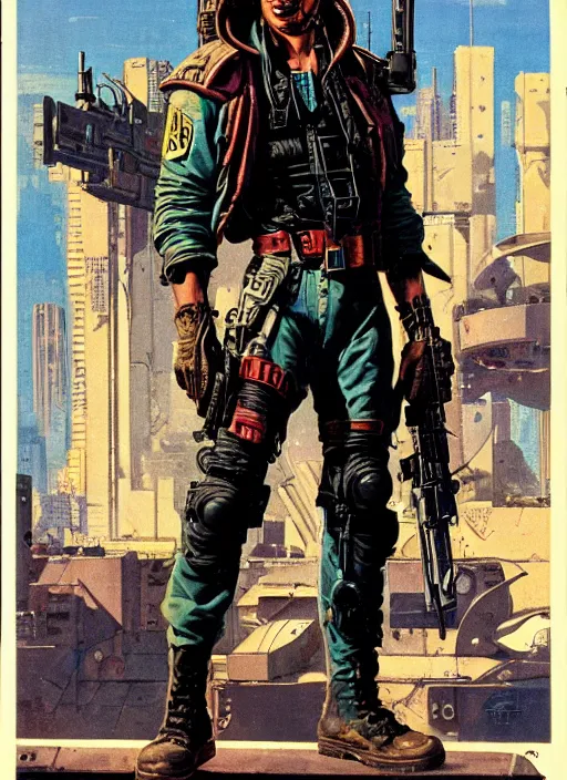 Image similar to cyberpunk mercenary. portrait by john philip falter and will eisner and gil elvgren