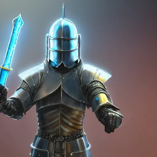 Prompt: Medieval cyberpunk knight equipped in full armor brandishing an enchanted magic glowing sword, 4k, fantasy