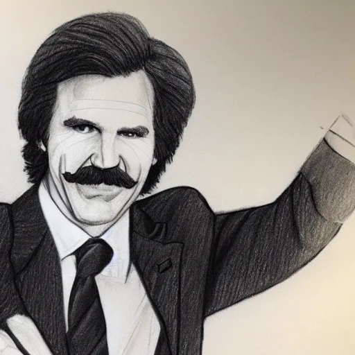 Image similar to pencil sketch of ron burgundy