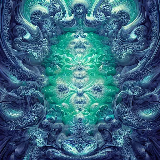 Image similar to a beautiful 3 d painting of a sprawling intricate fractal populated by mandelbrot fractals by android jones, carved, soap carving, white, volumetric lighting, dynamic lighting, dramatic lighting, high contrast, concept art, carved marble, opalescent, sacred geometry, religious, magic realism, catholicpunk, stark, trending on artstation