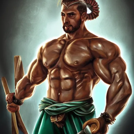 Prompt: handsome portrait of a spartan guy bodybuilder posing, holding a spear, intricate details, trending on artstation, sharp focus, caustics, radiant light, translucence, style of vento aureo cover art, style of stone ocean cover art, style of steel ball run cover art, ilya kuvishinov style, illustrated by hirohhiko araki