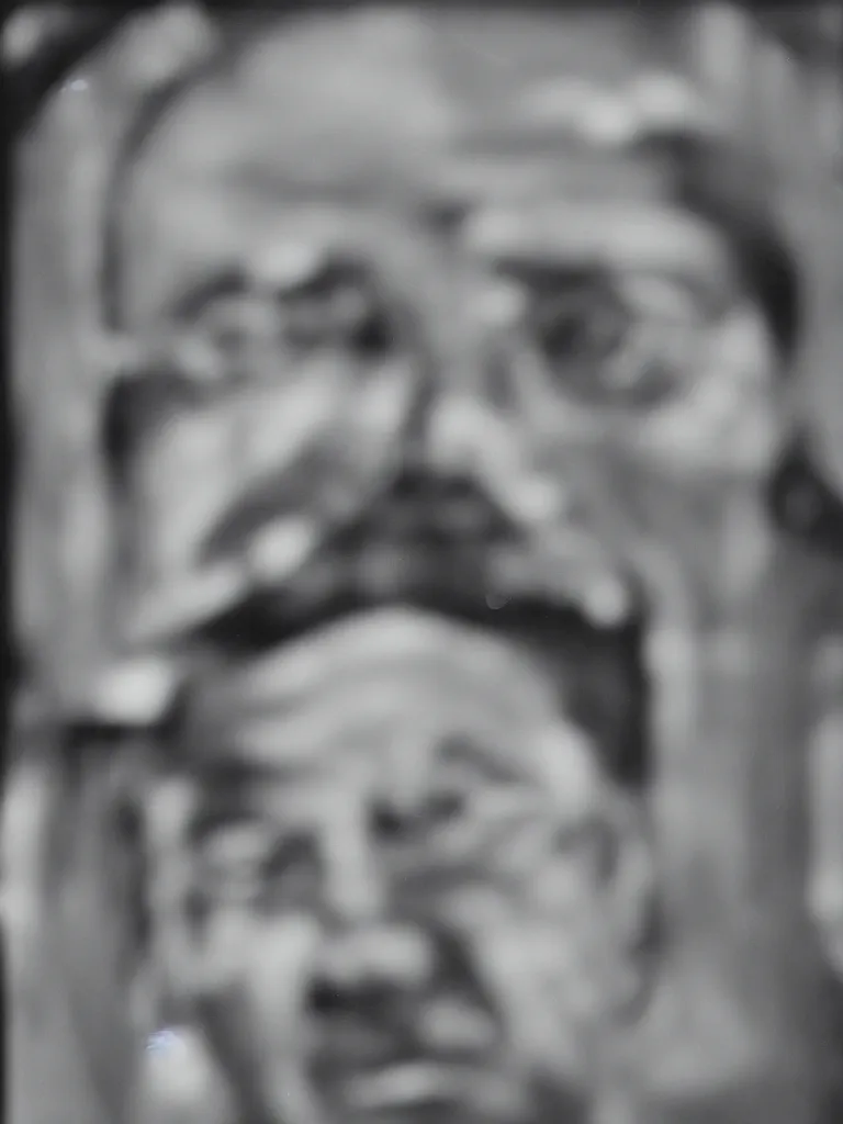 Image similar to High resolution black and white portrait with a 35mm F/5.0 lens of a vintage 1984 television set with Soviet Union program image interference. You can see on the screen a little bit of a person.