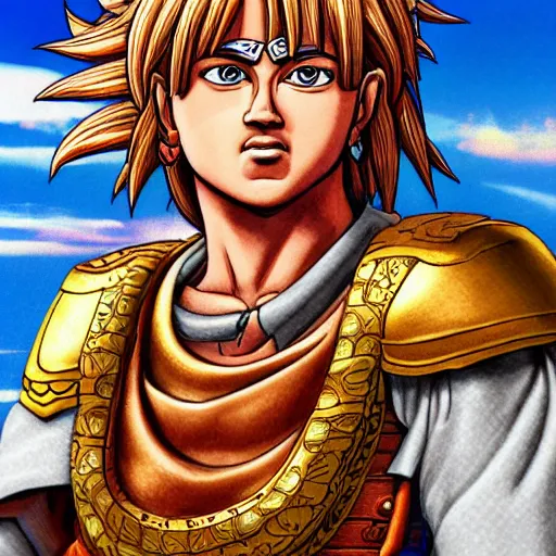 Image similar to portrait of alexander the great with a smug face, illustration by akira toriyama, vivid colors, extremely detailed, hd, 8 k, artstation