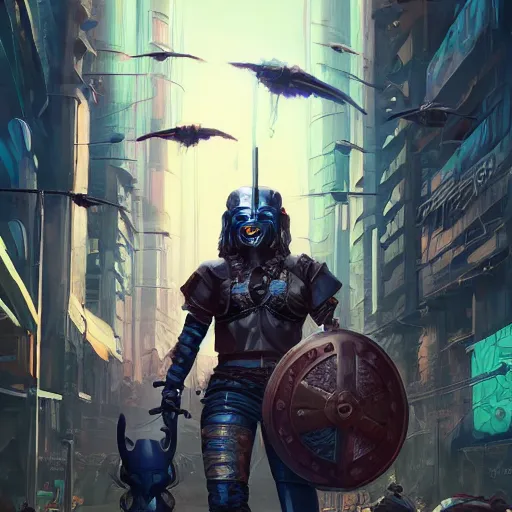 Image similar to cyberpunk viking helmet mask warrior goddess robot ninja fantasy, art gta 5 cover, official fanart behance hd artstation by jesper ejsing, by rhads, makoto shinkai and lois van baarle, ilya kuvshinov, ossdraws