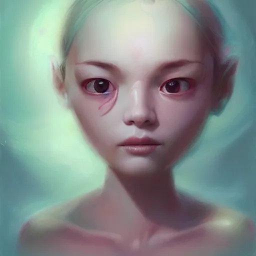Prompt: happ and cute face of sey made by nebula space, face only, model shot, big eyes, pencil drawing, pastel, smooth, soft lights, magic by marc simonetti