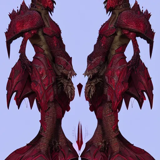 Prompt: concept art of warrior ancient crimson crystal dragon armor, side and front view, rpg, digital art, d & d, digital painting, intricate details, ultra realistic, volumetric lighting, warm colors advance, cell shading