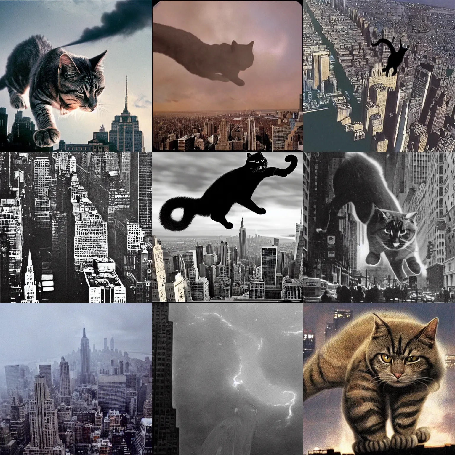 Prompt: giant cat attacking new york during armageddon