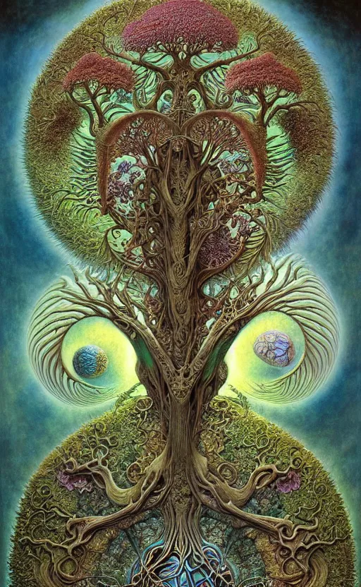 Image similar to tree of life by roger dean and andrew ferez, art forms of nature by ernst haeckel, divine chaos engine, symbolist, visionary, art nouveau, botanical fractal structures, organic, detailed, realistic, surreality