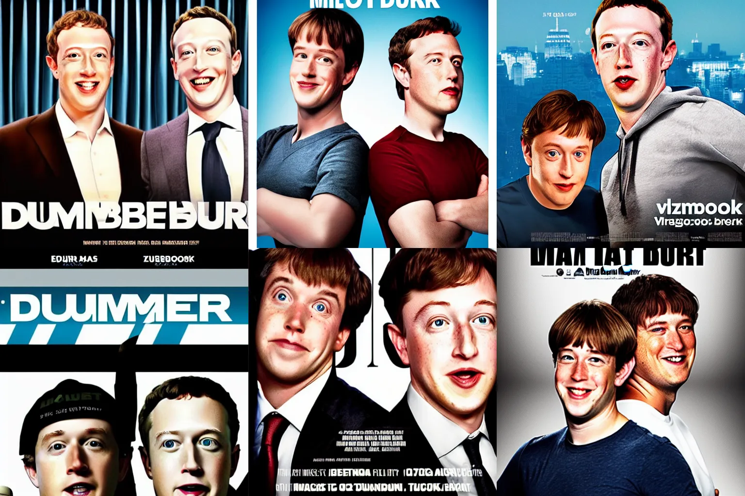 Prompt: movie poster of dumb and dumber starring mark zuckerberg and elon musk