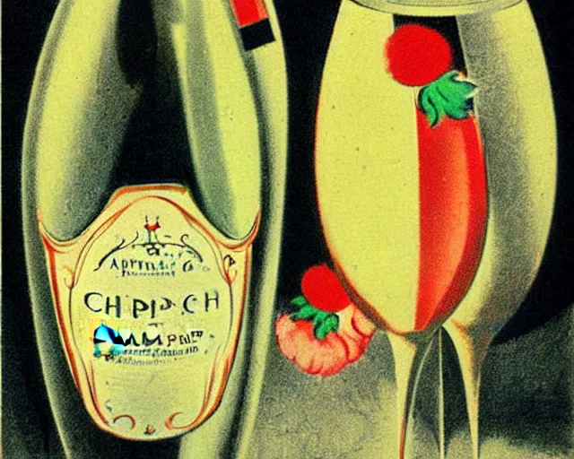 Prompt: vintage, champagne. french, realistic, cheerful, art work by leonetto cappiello, 1 9 0 2