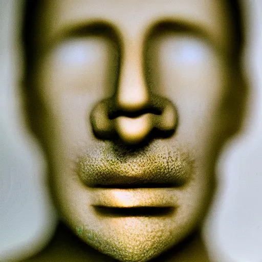 Image similar to the face of a man made from layered pastel colored paper, macro photography, ambient light