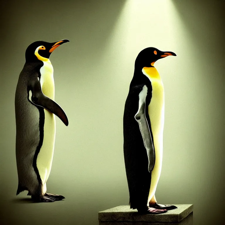 Prompt: epic professional digital art of startling penguin, faint golden atmospheric lighting, painted, intricate, detailed, cheerful, fun, exciting, by leesha hannigan, wayne haag, reyna rochin, ignacio fernandez rios, mark ryden, iris van herpen,, epic, stunning, gorgeous, much wow, cinematic, masterpiece.